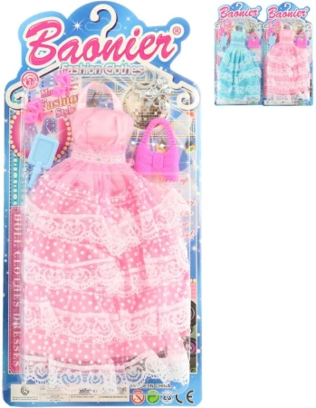 Šatičky pro panenku dlouhé s krajkou set obleček s fashion doplňky 2 barvy