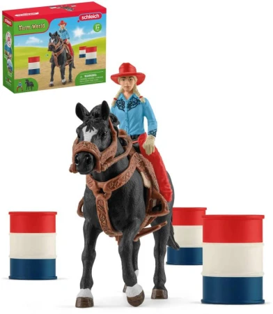 Schleich Kovbojský závod kolem barelů set figurka s koněm a doplňky plast Schleich Kovbojský závod kolem barelů set figurka s koněm a doplňky plast
