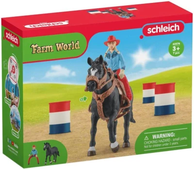 Schleich Kovbojský závod kolem barelů set figurka s koněm a doplňky plast