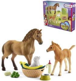 SCHLEICH Quarter kůň a hříbě set se štěňátkem a doplňky plast SCHLEICH Quarter kůň a hříbě set se štěňátkem a doplňky plast