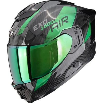 Scorpion EXO-1500 Carbon Air Platted černo-zelená integrální helma na motorku