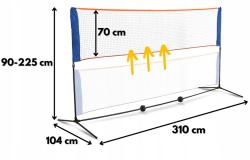 Sedco Nastavitelná síť na badminton se stojanem UNIVERSAL 310x104x90/155/225 cm