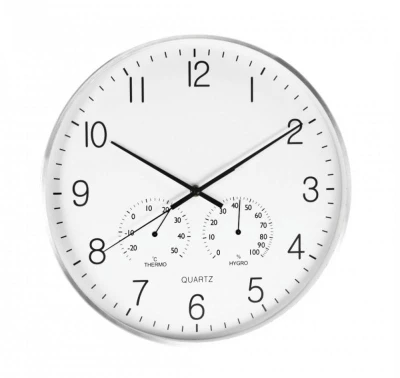 Segnale Nástěnné hodiny s teploměrem a vlhkoměrem 38 cm stříbrný rám Segnale Nástěnné hodiny s teploměrem a vlhkoměrem 38 cm stříbrný rám