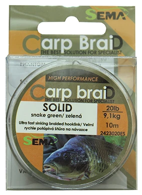 Sema Solid zelená 10 m 20 lbs / 9,1 kg pletená šňůra