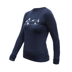 SENSOR Merino Active Songbirds dámske tričko dl.rukáv Deep Blue