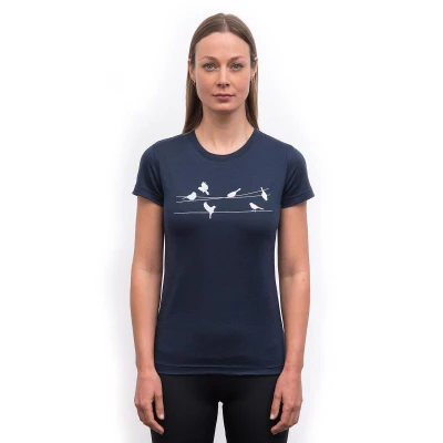 SENSOR Merino Active Songbirds dámske tričko kr. rukáv Deep Blue