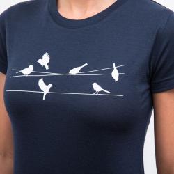 SENSOR Merino Active Songbirds dámske tričko kr. rukáv Deep Blue