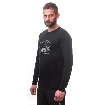 SENSOR Merino Active Van Life pánské černé triko dl.rukáv