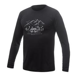 SENSOR Merino Active Van Life pánske čierne tričko dl.rukáv