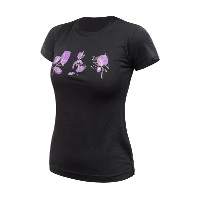 SENSOR Merino Air Bloom dámske čierne tričko kr.rukáv SENSOR Merino Air Bloom dámske čierne tričko kr.rukáv