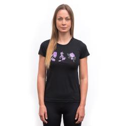 SENSOR Merino Air Bloom dámske čierne tričko kr.rukáv