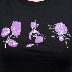 SENSOR Merino Air Bloom dámske čierne tričko kr.rukáv