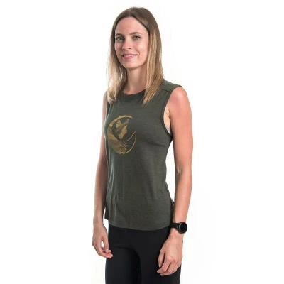 SENSOR Merino Air Fox dámské triko bez rukávu Olive Green POUZE S (VÝPRODEJ)