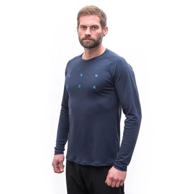 SENSOR Merino Blend Typo pánské triko dl.rukáv Deep Blue