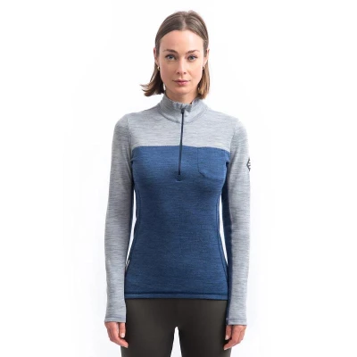 SENSOR Merino Bold Zip Cool Blue/cool Gray dámske tričko