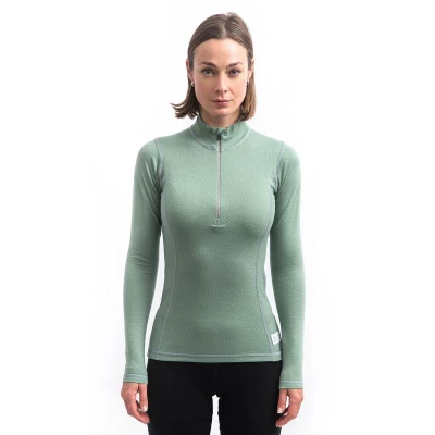 SENSOR Merino Df Zip Basil Green dámske tričko