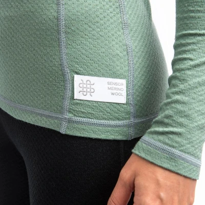 SENSOR Merino Df Zip Basil Green dámske tričko