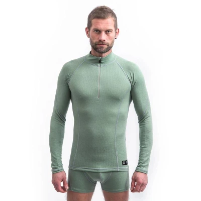 SENSOR Merino Df Zip Basil Green pánské tričko