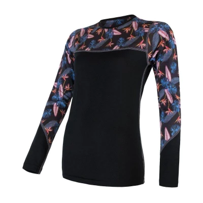 Sensor Merino Impress Černá/floral dámské funkční tričko dl.rukáv Sensor Merino Impress Černá/floral dámské funkční tričko dl.rukáv