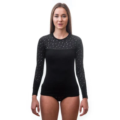 Sensor Merino Impress Dámské Triko Dl.rukáv Černá/pattern