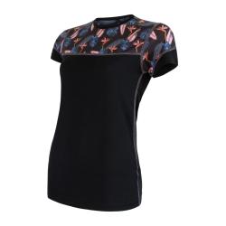 Sensor Merino Impress Čierna/floral dámske funkčné tričko