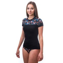 Sensor Merino Impress Černá/floral dámské funkční tričko