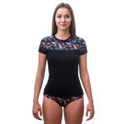 Sensor Merino Impress Černá/floral dámské funkční tričko