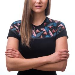 Sensor Merino Impress Černá/floral dámské funkční tričko