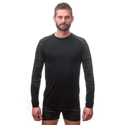 SENSOR Merino Impress pánské triko dl.rukáv černá/batik