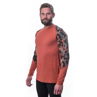 SENSOR Merino Impress pánské triko dl.rukáv Terracotta/rush