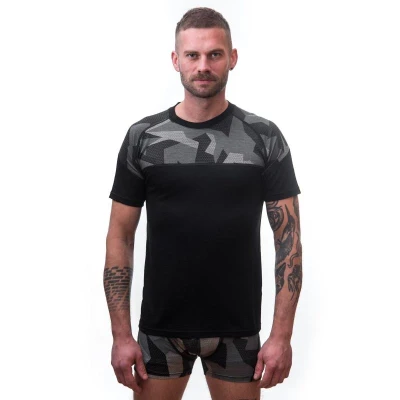 Sensor Merino Impress Černá/camo pánské funkční tričko