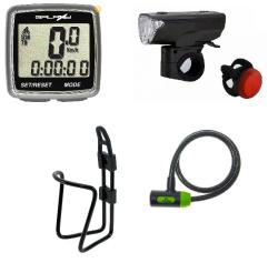 Set výbavy ke kolu (tachometr, světlo, zámek, držák) Set výbavy ke kolu (tachometr, světlo, zámek, držák)