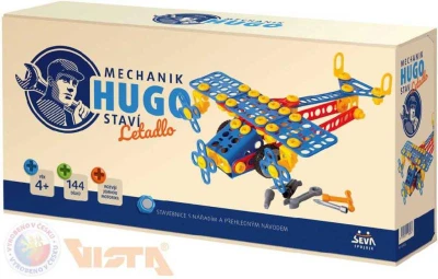 Seva Mechanik Hugo staví Letadlo (stavebnice) 144 dílků set s nářadím v krabici