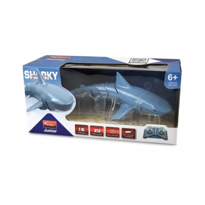 SHARKY, dálkově ovládaný žralok modrý, 4 kanály, dvě lodní turbíny, 2,4Ghz, RTR