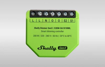 Shelly Dimmer Gen3 zelený WiFi chytrý stmívač osvětlení