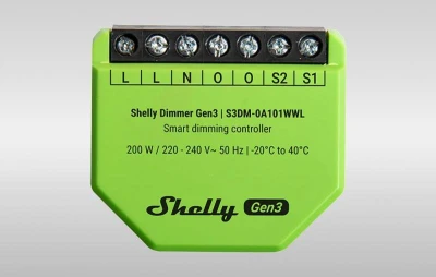 Shelly Dimmer Gen3 zelený WiFi chytrý stmívač osvětlení