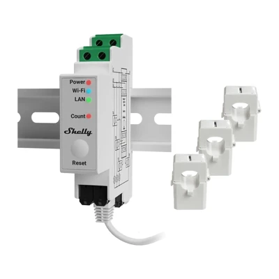 Shelly PRO 3EM 120A se 3 výstupy, podporou Wi-Fi, Bluetooth a Matter třífázový elektroměr