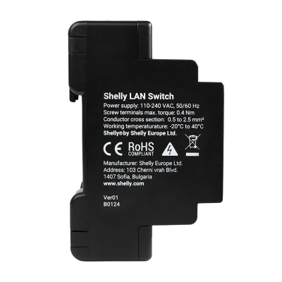 Shelly LAN Switch černý 5portový ethernetový přepínač