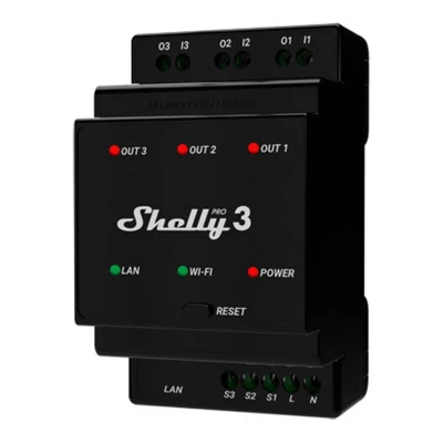 Shelly Inteligentní spínač na lištu DIN Pro 3 se suchými kontakty, 3 kanály Shelly Inteligentní spínač na lištu DIN Pro 3 se suchými kontakty, 3 kanály
