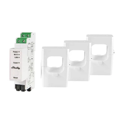 Shelly PRO 3EM 400A bílý WiFi/Bluetooth třífázový měřič spotřeby elektrické energie