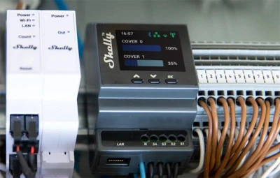 Shelly Pro Dual Cover PM černá DIN lištová dvojitá WiFi řídicí jednotka s měřením výkonu