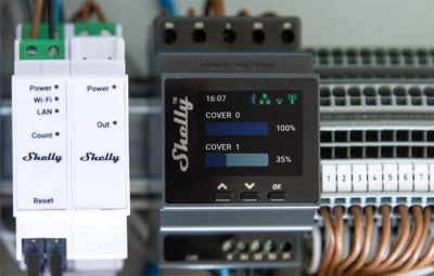 Shelly Pro Dual Cover PM černá DIN lištová dvojitá WiFi řídicí jednotka s měřením výkonu