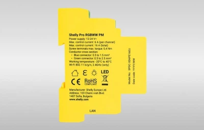 Shelly RGBWW Pro WiFi 5kanálový ovladač osvětlení na DIN lištu