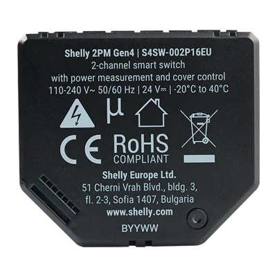 Shelly 2PM Gen4 Zigbee/Matter černé chytré dvoukanálové relé