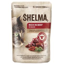 SHELMA Cat hovězí s rajčaty a bylinkami v omáčce, kapsa 85 g (bal. 28 ks) SHELMA Cat hovězí s rajčaty a bylinkami v omáčce, kapsa 85 g (bal. 28 ks)
