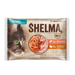 SHELMA Cat Kitten losos a krůta, kapsa 85 g (4 pack) (bal. 15 ks)