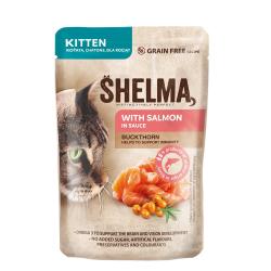 SHELMA Cat Kitten losos a rakytník v omáčce, kapsa 85 g (bal. 28 ks)