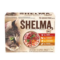 SHELMA Cat kuřecí, hovězí, kachní a krůtí, kapsa 85 g (12 pack) (bal. 4 ks) SHELMA Cat kuřecí, hovězí, kachní a krůtí, kapsa 85 g (12 pack) (bal. 4 ks)