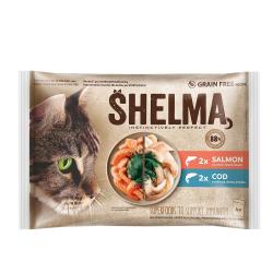 SHELMA Cat losos a treska, kapsa 85 g (4 pack) (bal. 15 ks) SHELMA Cat losos a treska, kapsa 85 g (4 pack) (bal. 15 ks)