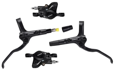 Shimano brzda kotoučová MT200 černá, přední + zadní komplet bez kotoučů / černé hadice (zadní J-kit)
